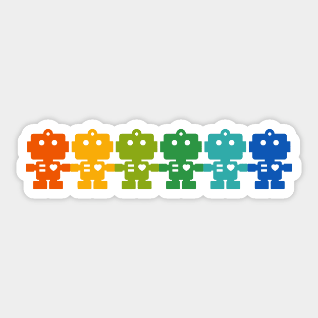 Rainbow Robots holding hands Sticker by XOOXOO